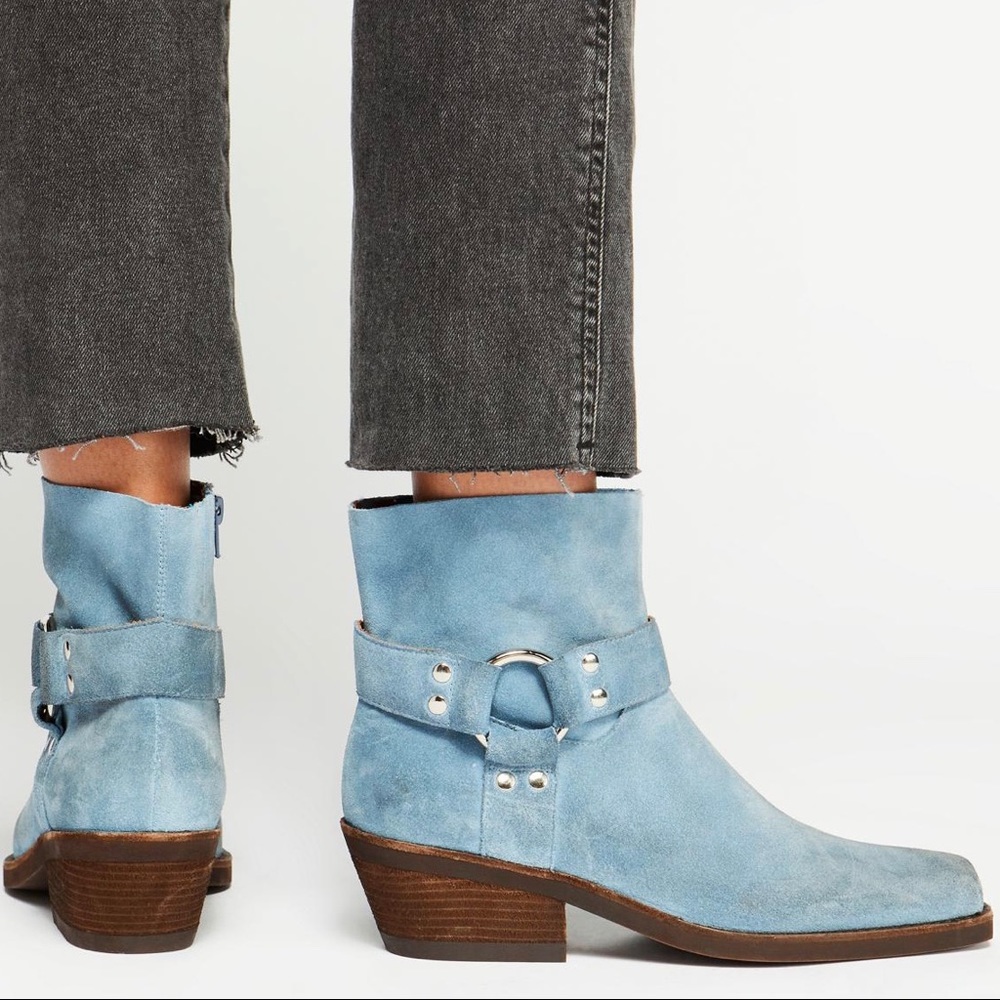 Free People Light Blue Suede Ankle Boots